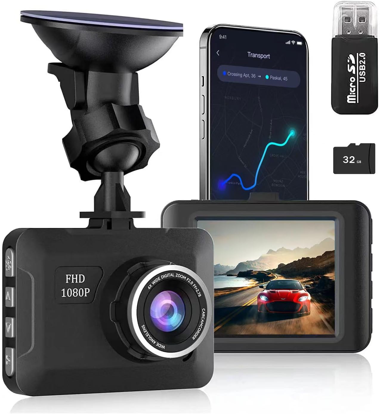 1080P Full HD Dash Camera with 170° Wide Angle W556