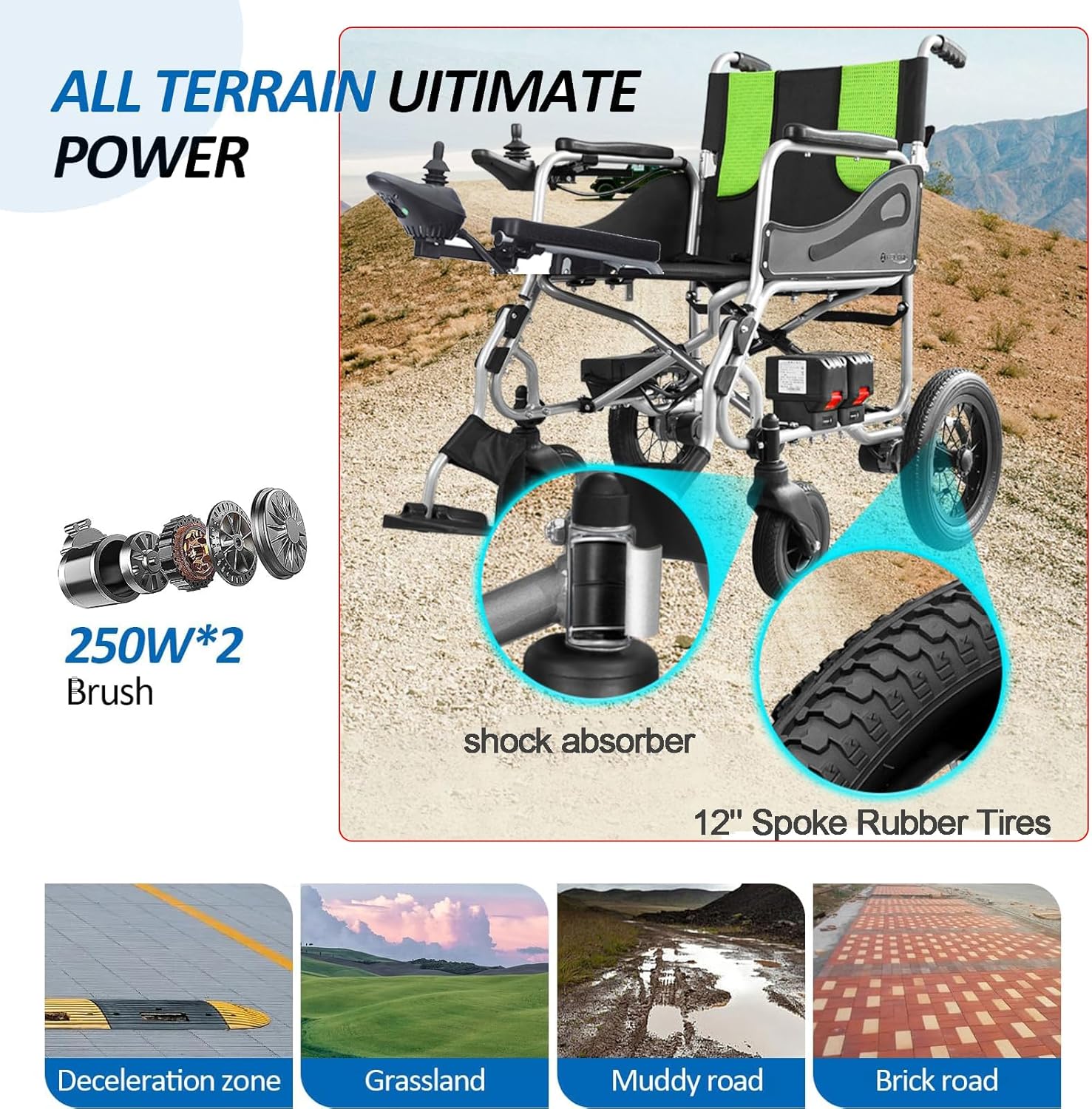 Ultra Lightweight Foldable Electric Wheelchair 30Lbs 5.2AH 2X250w X523581