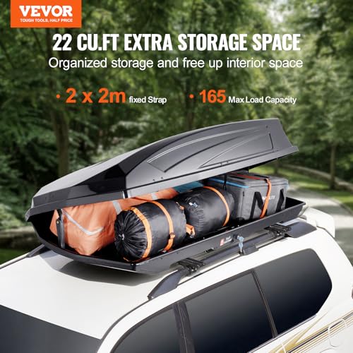 Black 22 Cubic Feet ABS Hard Shell Roof Box with Dual-Sided Opening L400