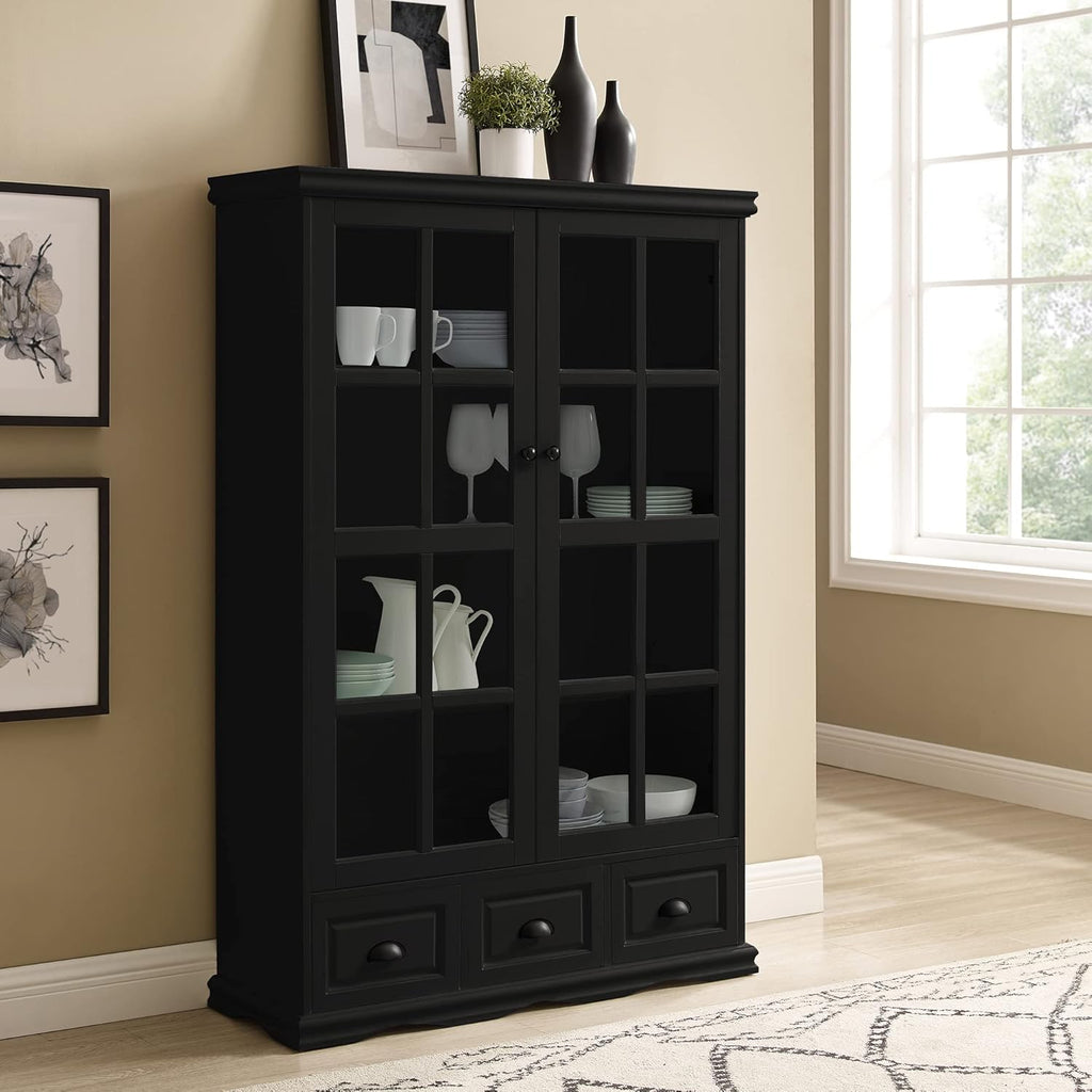 Black Storage Cabinet with Tempered Glass Doors and Adjustable Shelf K701