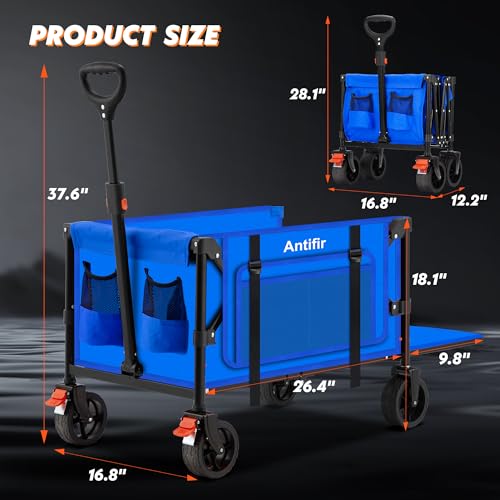 Blue Heavy Duty Collapsible Folding Wagon Cart with All-Terrain Big Wheels L776