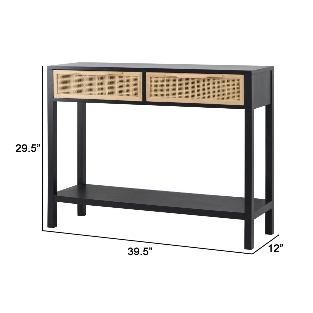 Black Finish Sofa Console Table with 2 Rattan Drawers K528731