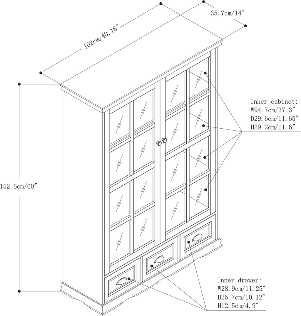 Black Storage Cabinet with Tempered Glass Doors and Adjustable Shelf K701