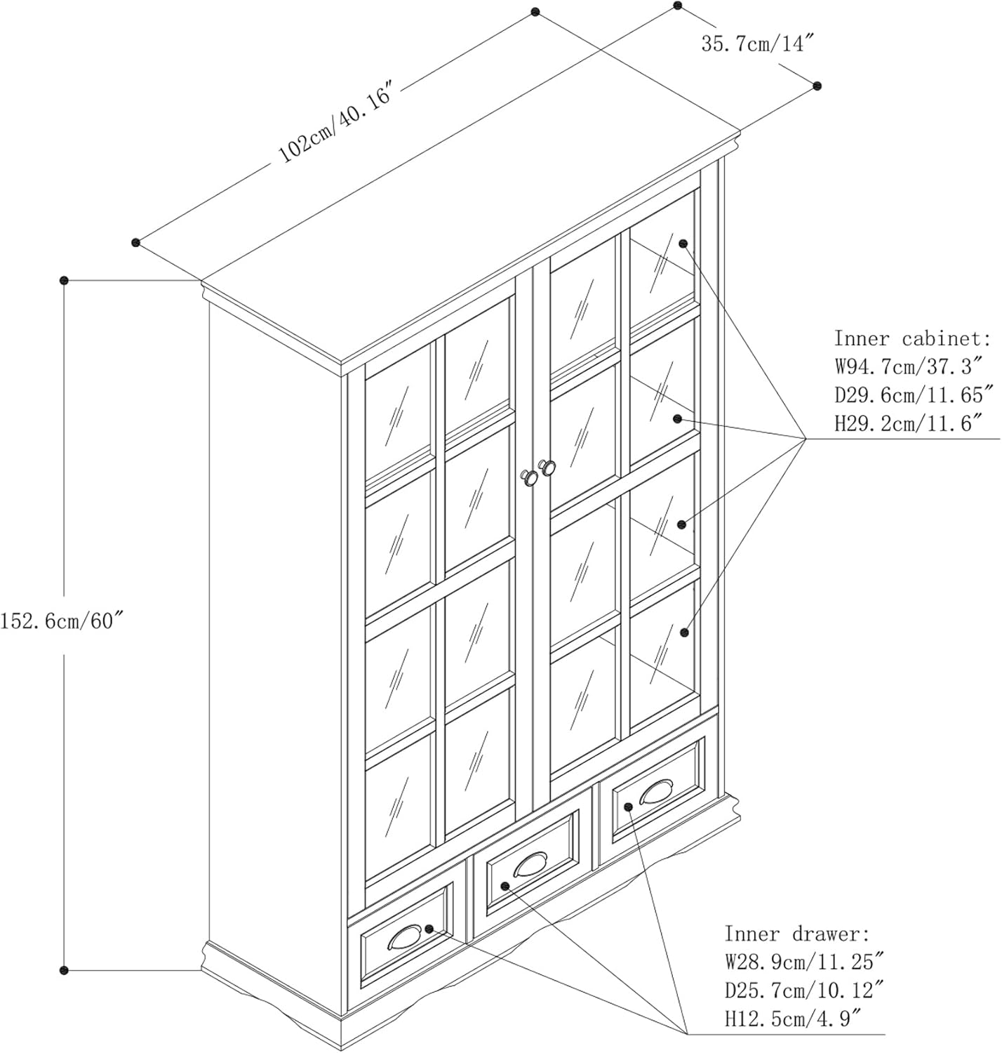 Black Storage Cabinet with Tempered Glass Doors and Adjustable Shelf K701