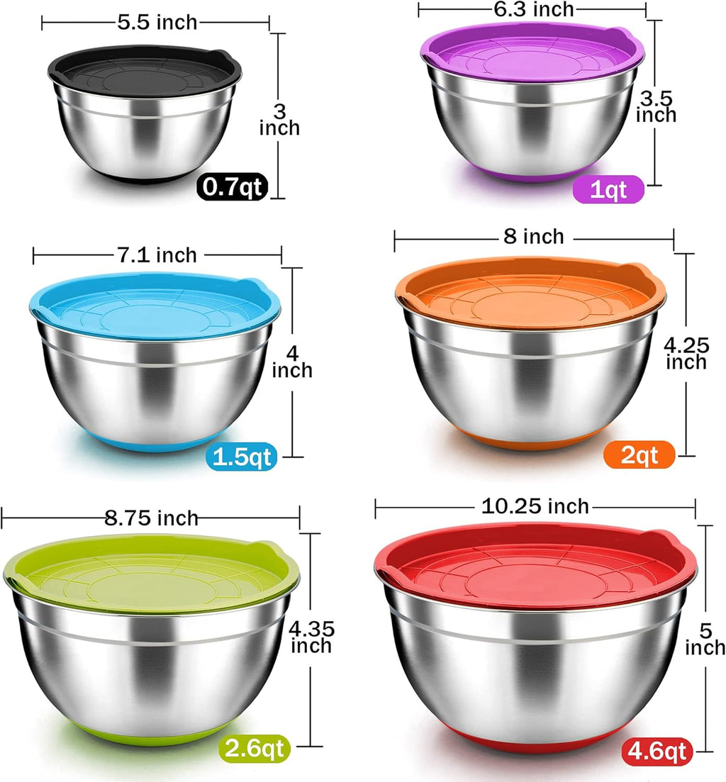 Stainless Steel Mixing Bowls with Lids, Set of 6 X911