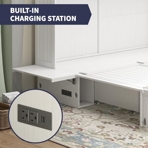 Queen Size Wall Bed with Charging Station, Solid Wood Frame, Burnt Orange S489