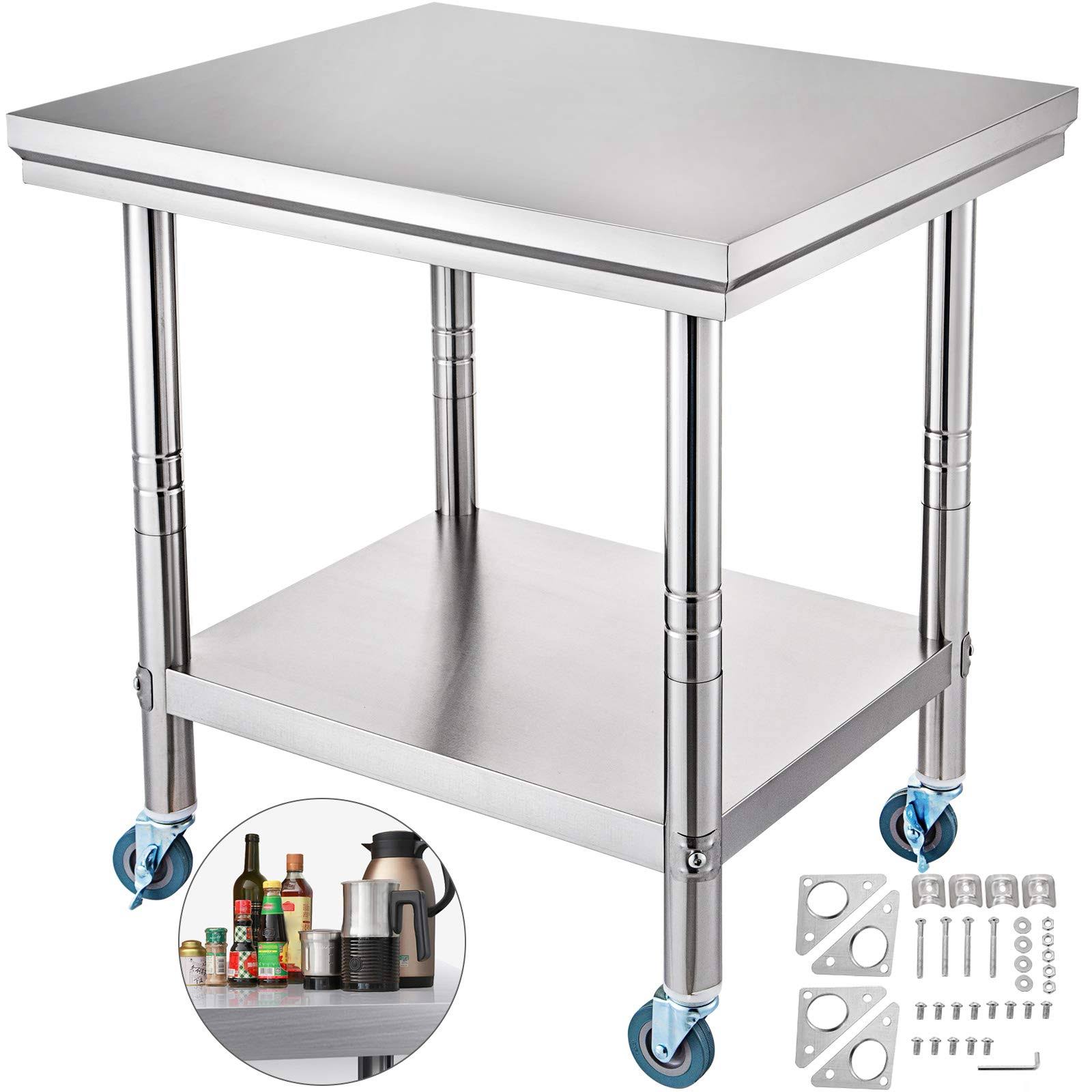 30x22x24x22 Rolling Stainless Steel Top Kitchen Work Table Cart with Casters N934962