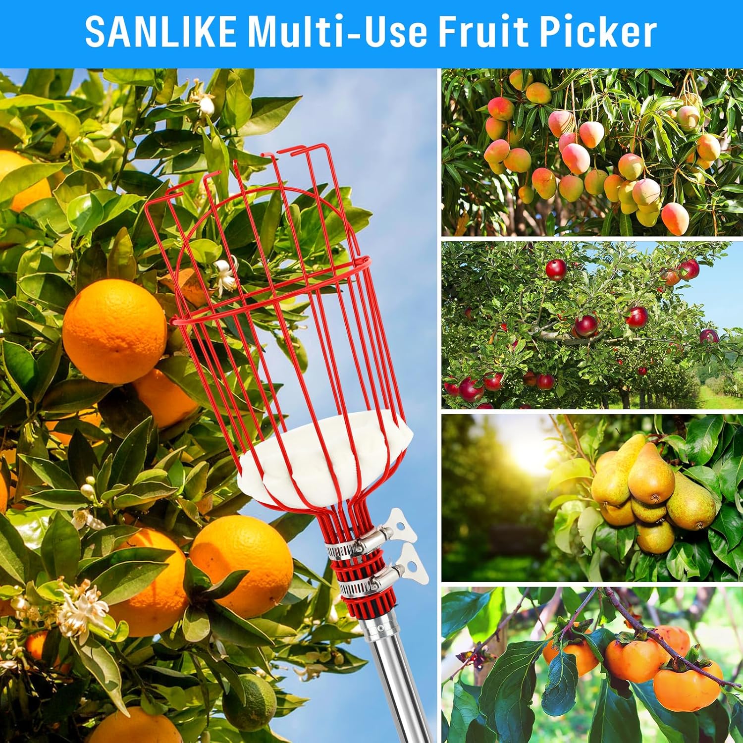 13 FT Adjustable Lightweight Fruit Picker Pole with Basket Z9134