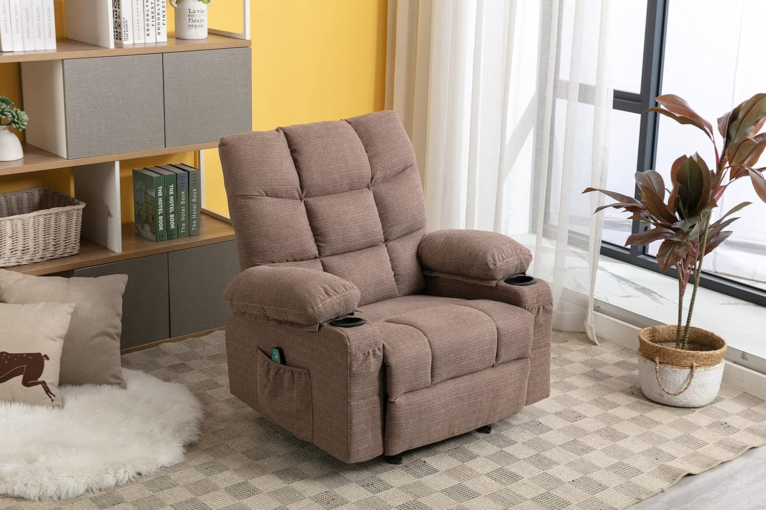 Brown Manual Fabric Recliner Chair with 8 Points Power Massage I27907