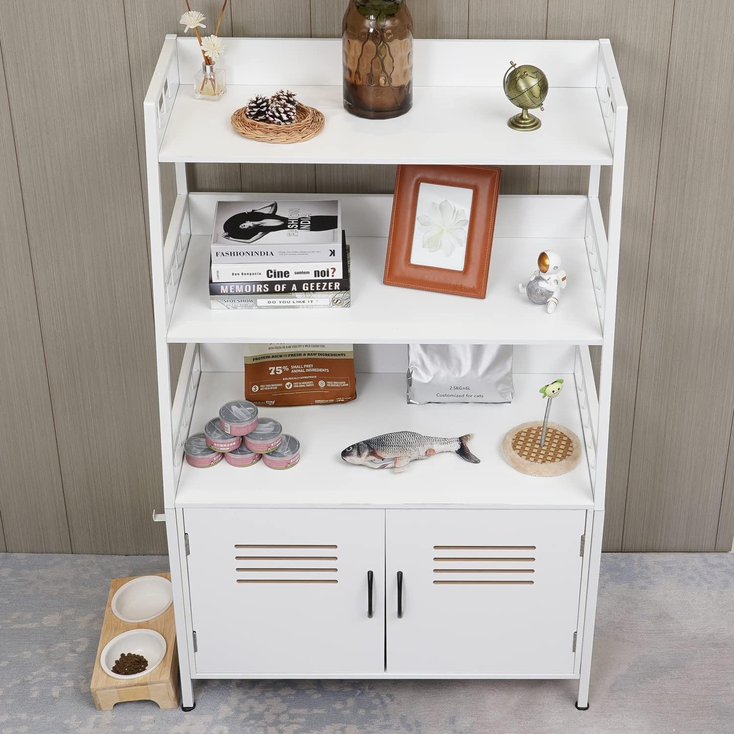 White Wooden Cat Litter Box Enclosure with 2 Doors B37425