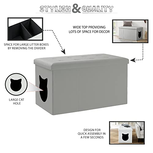 Grey Cat Litter Box Enclosure Bench Ottoman E467288