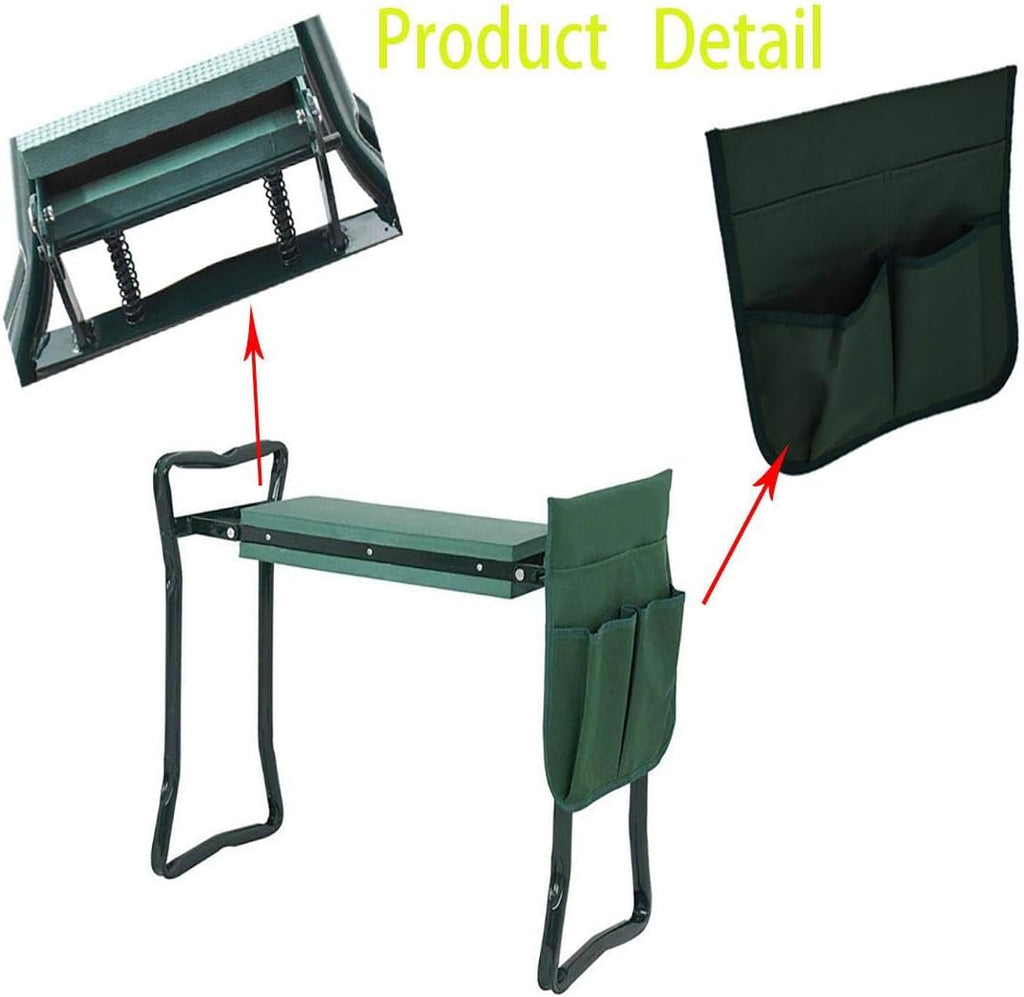 Foldable Garden Kneeler Stool with Tool Pouch and Kneeling Pad A924