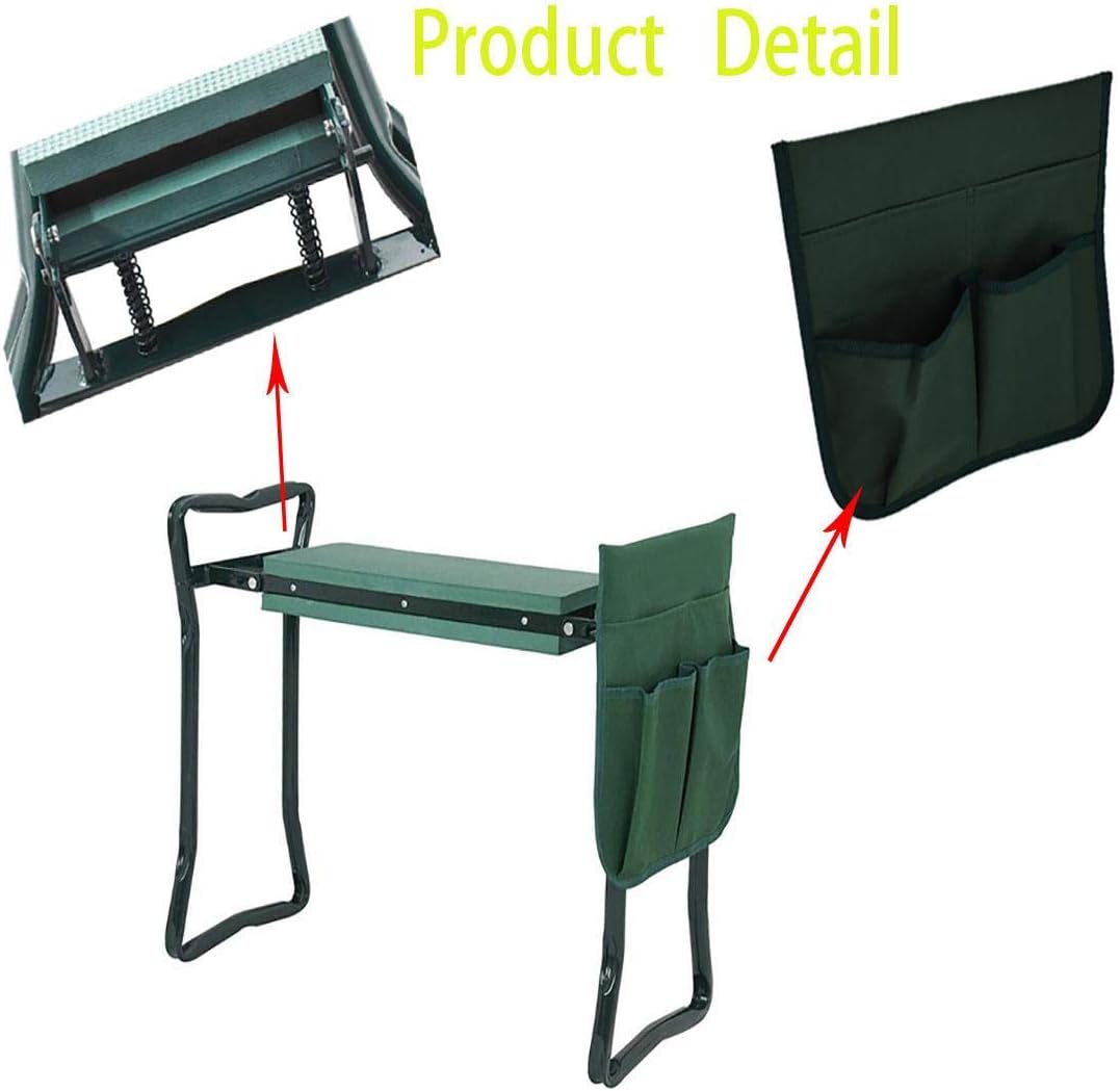 Foldable Garden Kneeler Stool with Tool Pouch and Kneeling Pad A924