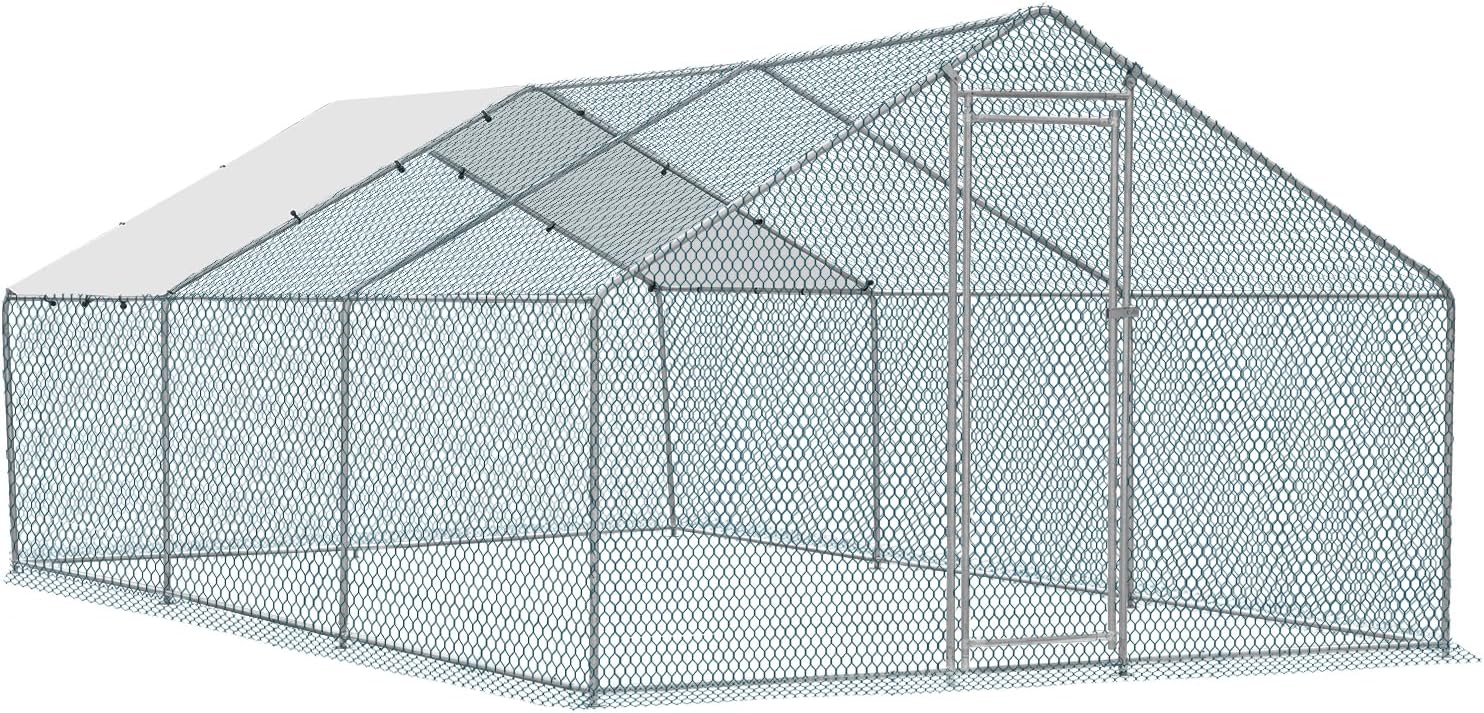 20 x 10 ft Metal Chicken Coop with Waterproof Cover J6163