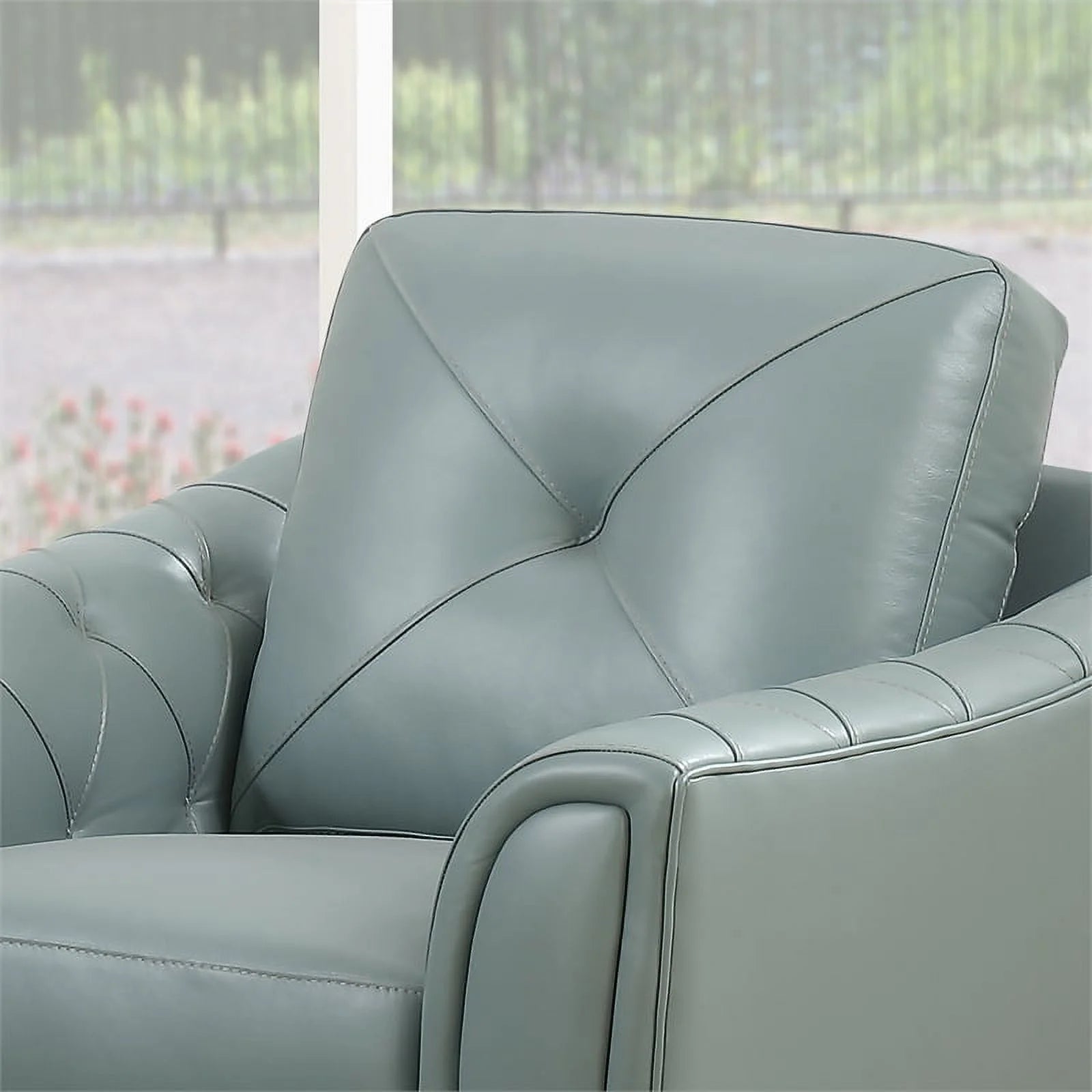 2 Piece Tufted Leather Accent Chair Set In Spa Blue V12599