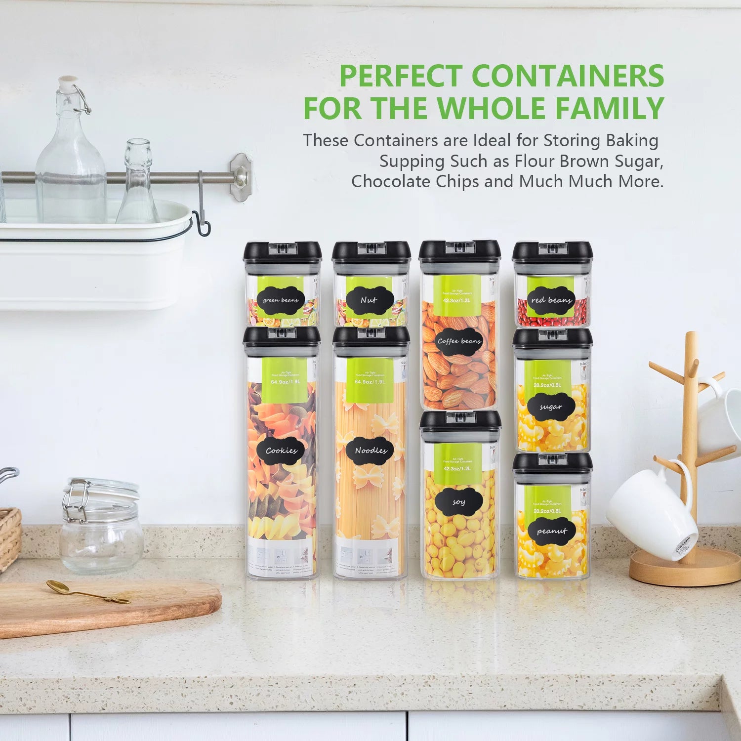 9 PCs Clear Food Storage Containers Set with Black Lid V373