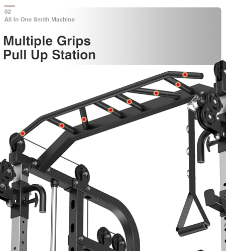 Smith Machine with Weight Stacks Power Cage Squat Rack Dual Cable Crossover Machine Home Gym Station LAT Pull Down F61115