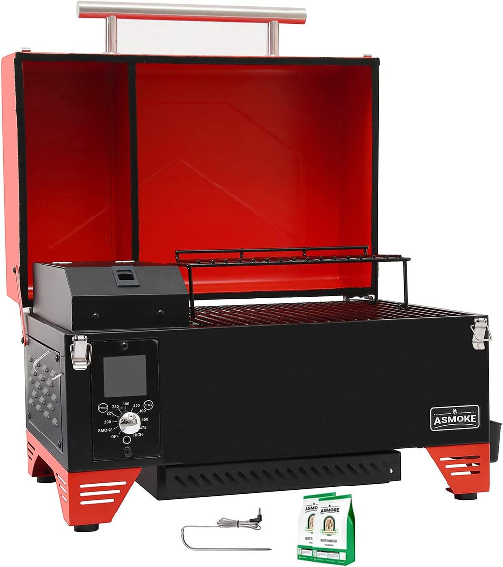 Red Electric Pellet Grill with Smart Meat Probe and Waterproof Cover L166