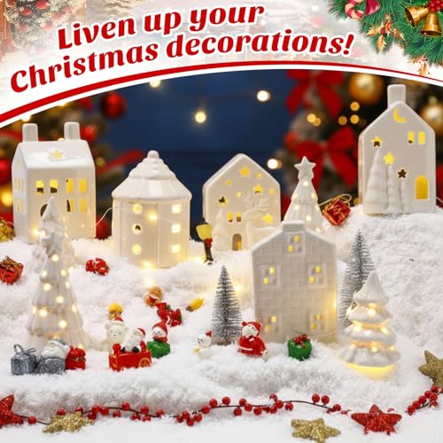 30 Pcs White Ceramic Christmas Village Set with LED Lighted Houses N1355