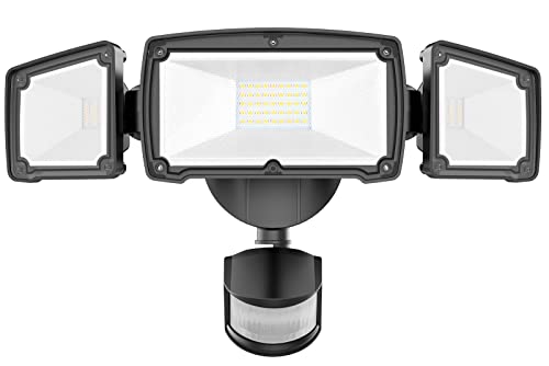 38W 4200LM 6000K IP65 Waterproof 3 Head LED Motion Sensor Flood Lights Black J9896