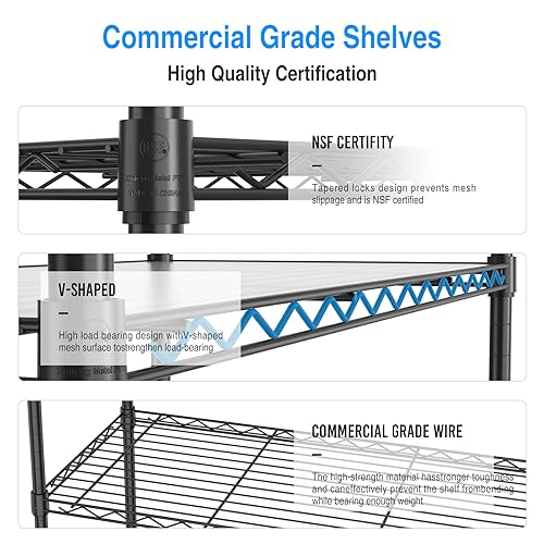 5 Tier NSF Metal Wire Shelving Unit, 60" H x 30" L x 14" D, Chrome N8347