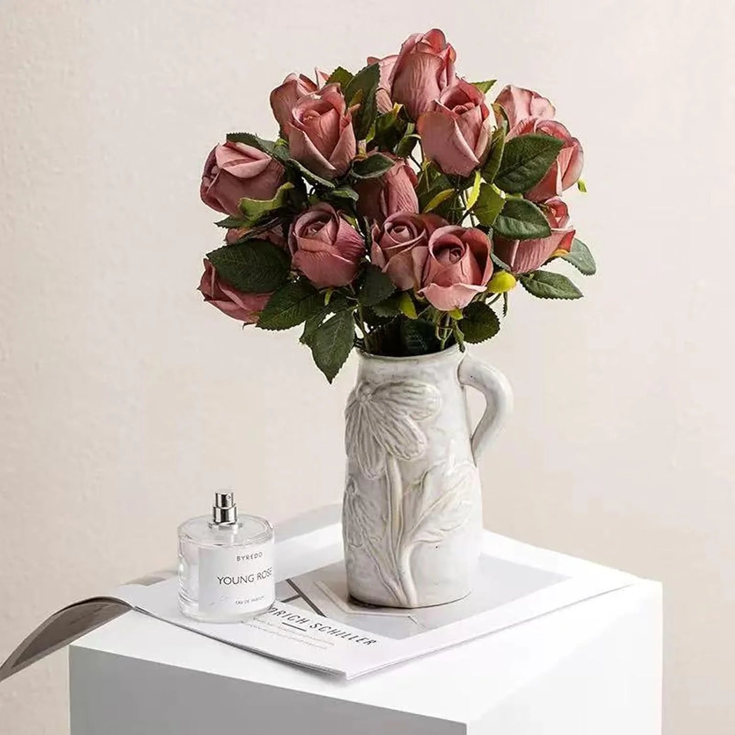 White Ceramic Vase with Handle W753