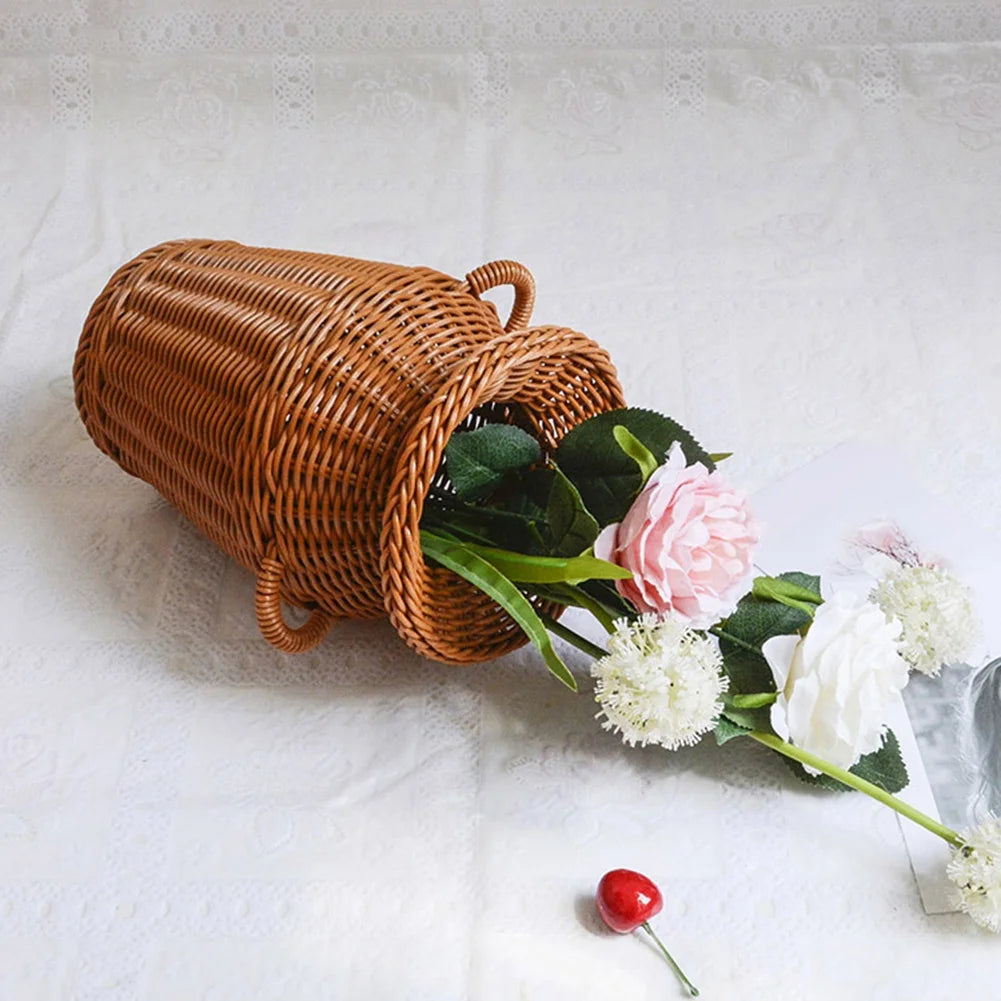 Imitation Rattan Woven Vase Tabletop Decoration Flower Pot U612