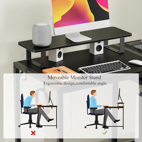 55 inch Rustic Brown Computer Desk with Drawers and Monitor Stand N17591
