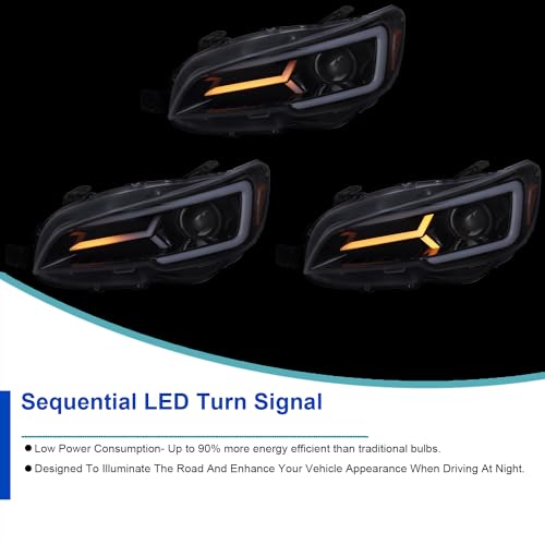 Black Housing Clear Lens Projector Headlights with Sequential LED Turn Signal Lights, L + R Pair Headlamp Assembly J91468