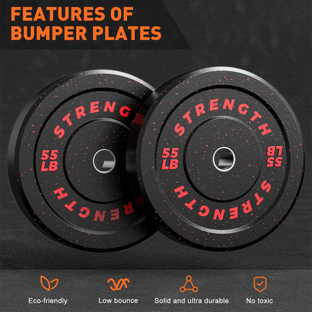 Olympic Bumper Plates, 10lb to 55lb Weights, High-Bounce Rubber Weight Plates U7790