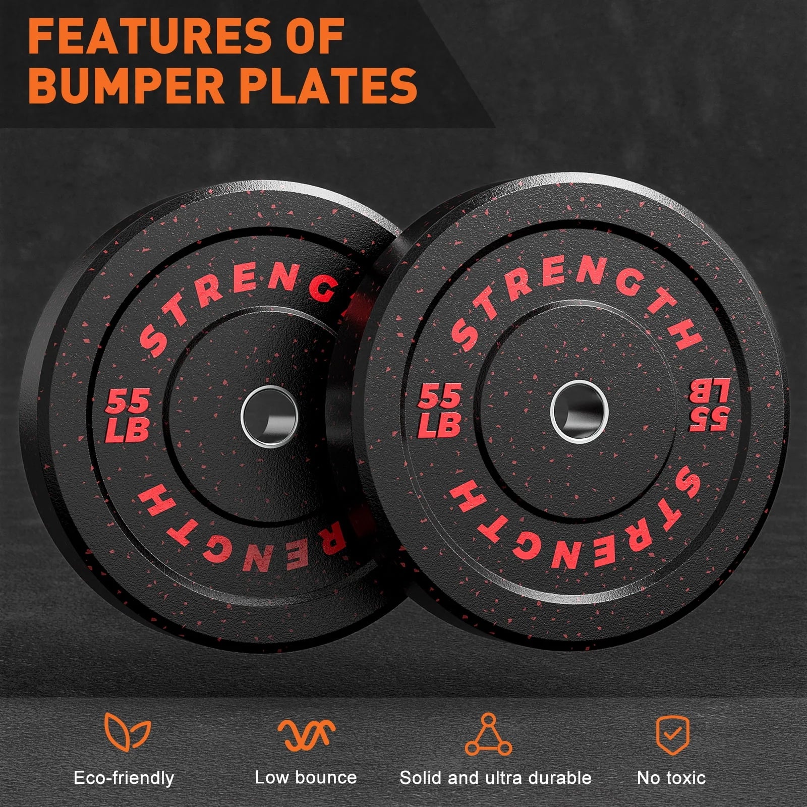 Olympic Bumper Plates, 10lb to 55lb Weights, High-Bounce Rubber Weight Plates U7790