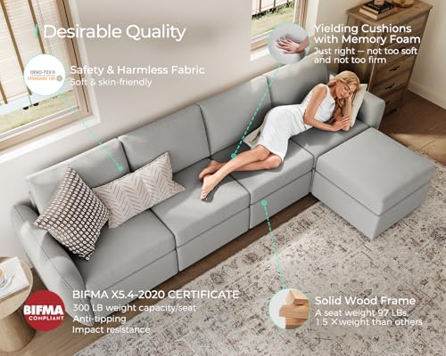 Dark Grey U Shaped 4 Seat Modular Sofa with Storage R1520