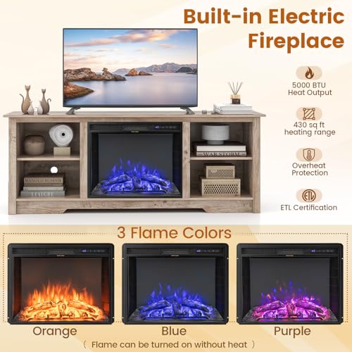 Black 70-inch Wooden Electric Fireplace TV Stand with Remote Control Q956