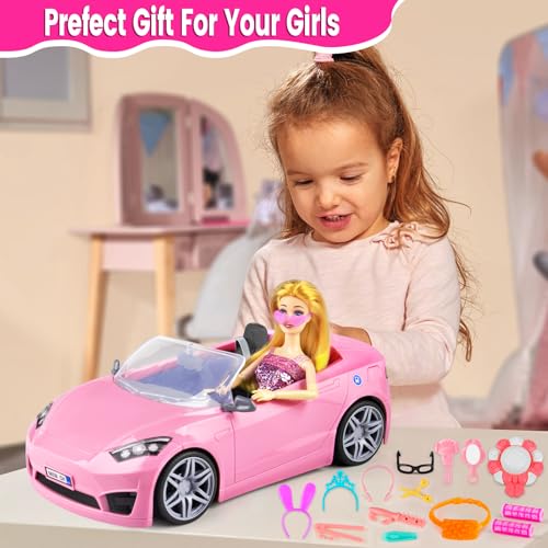 76 Pcs Doll & Convertible Car Playset with 11.5 In Doll L283