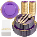 350PCS Clear Gold Plastic Plates Dinnerware Sets O670