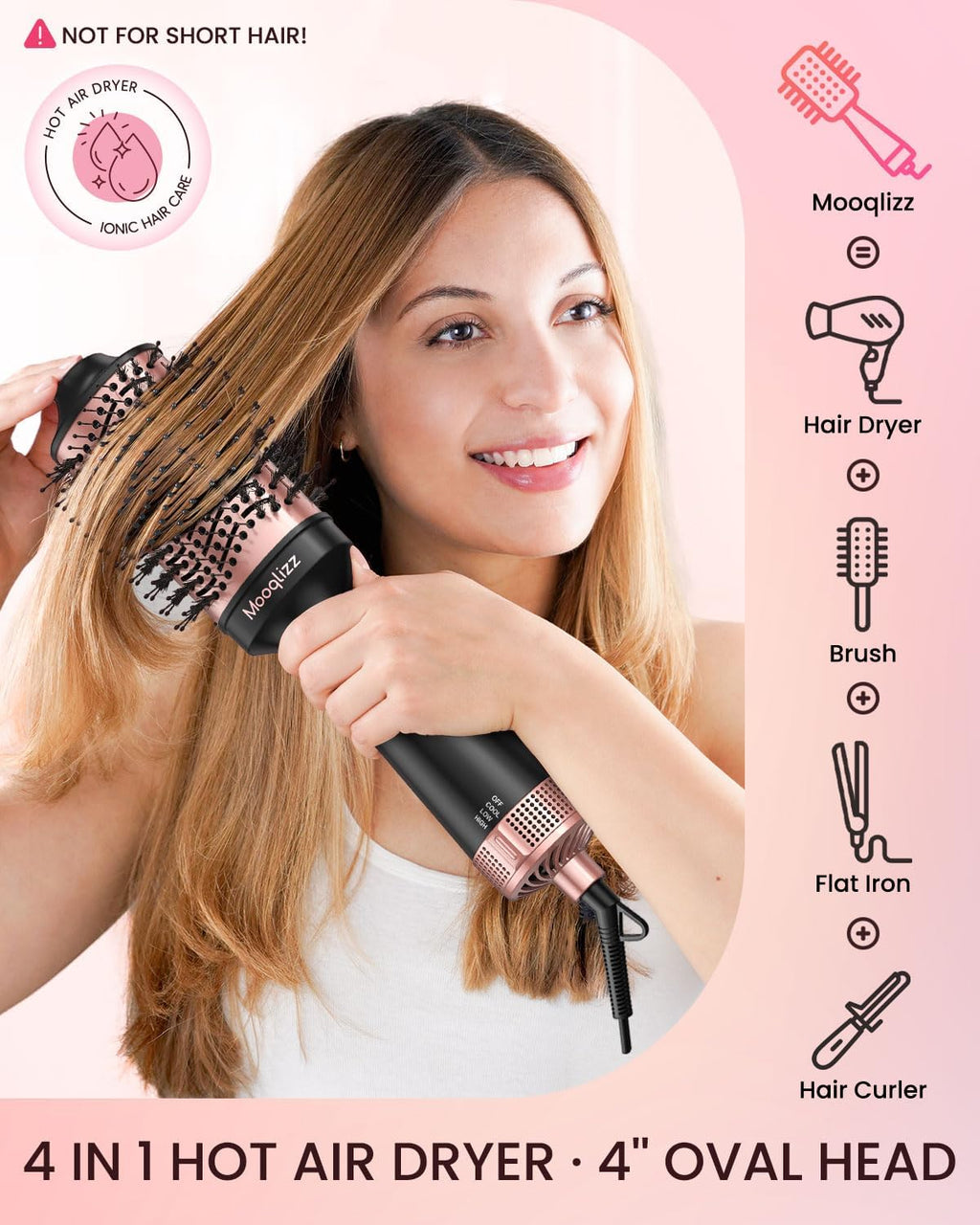 Pink Black Hair Dryer Brush L2398