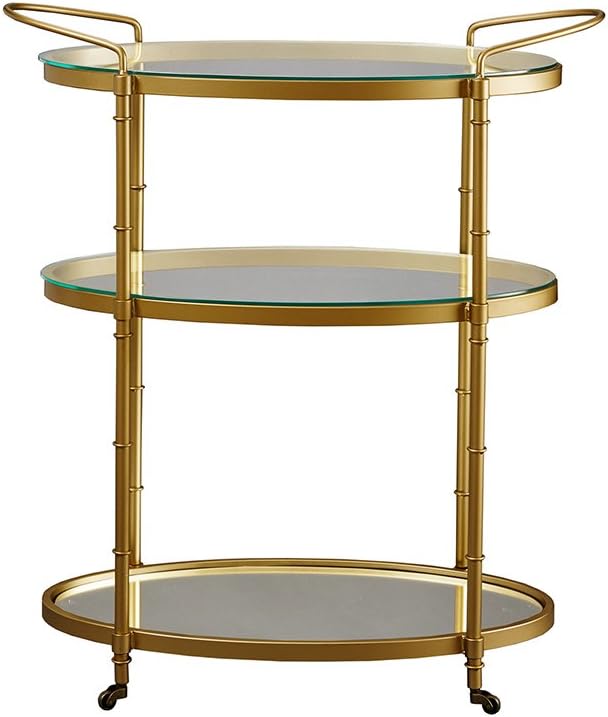Antique Gold Bar Cart with Glass Shelves Q882362