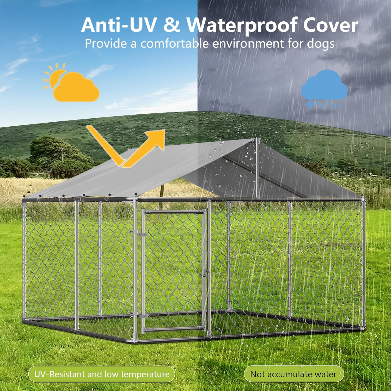 7.5' x 7.5' Large Outdoor Dog Kennel with WaterProof UV-Resistant Cover J23764