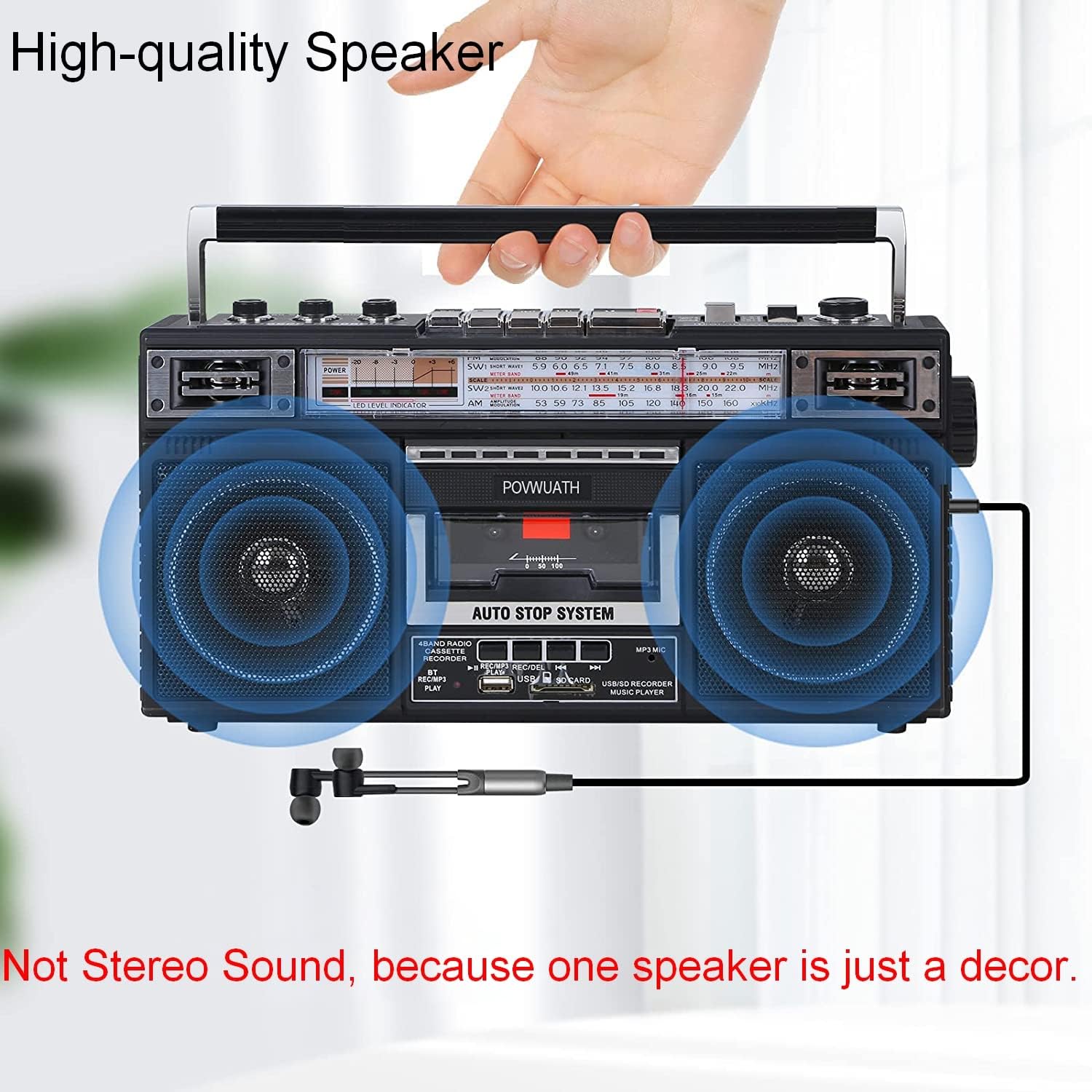 Portable Cassette Player Boombox AM/FM Radio Tape Player Recorder with Bluetooth Microphone F662865