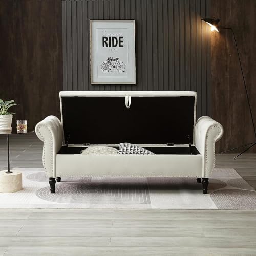 Grey Button Tufted Velvet Upholstered Storage Bench Ottoman with Pillow R441408