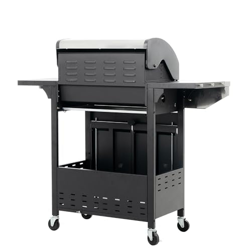 4 Burner Gas Grill with Side Burner, Stainless Steel Propane BBQ Grill with Built in Thermometer E2360