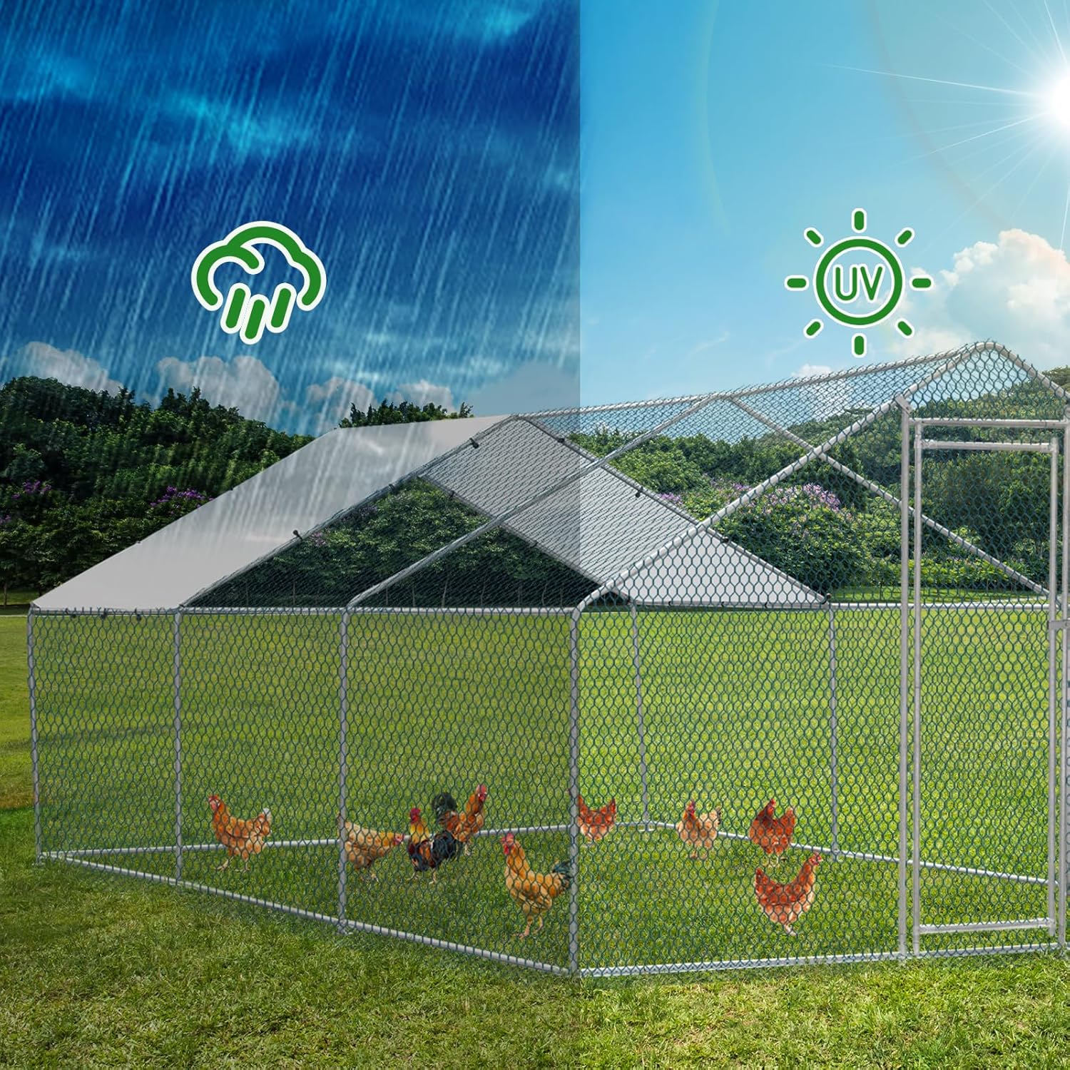 20 x 10 ft Metal Chicken Coop with Waterproof Cover J6163
