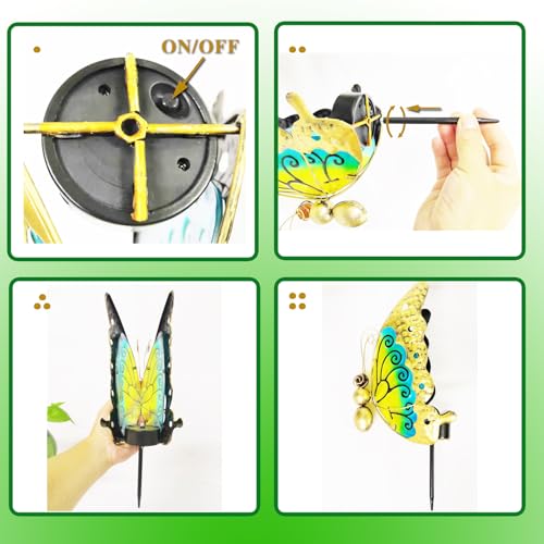 2 in 1 Waterproof Solar Butterfly Garden Light Metal Glass Decorative Lights LED Outdoor Lighting with Ground Stake (Blue) O229881
