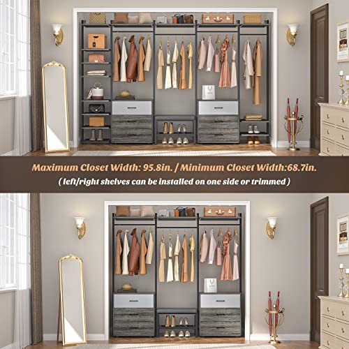 Grey Oak+Black Heavy Duty Wall Mounted Clothes Rack with 6-Drawers S688