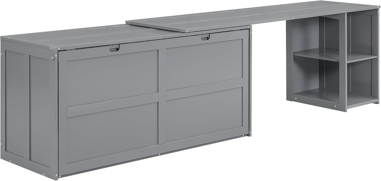 Gray Queen Size Murphy Cabinet Bed with Rotatable Desk and Shelves I192
