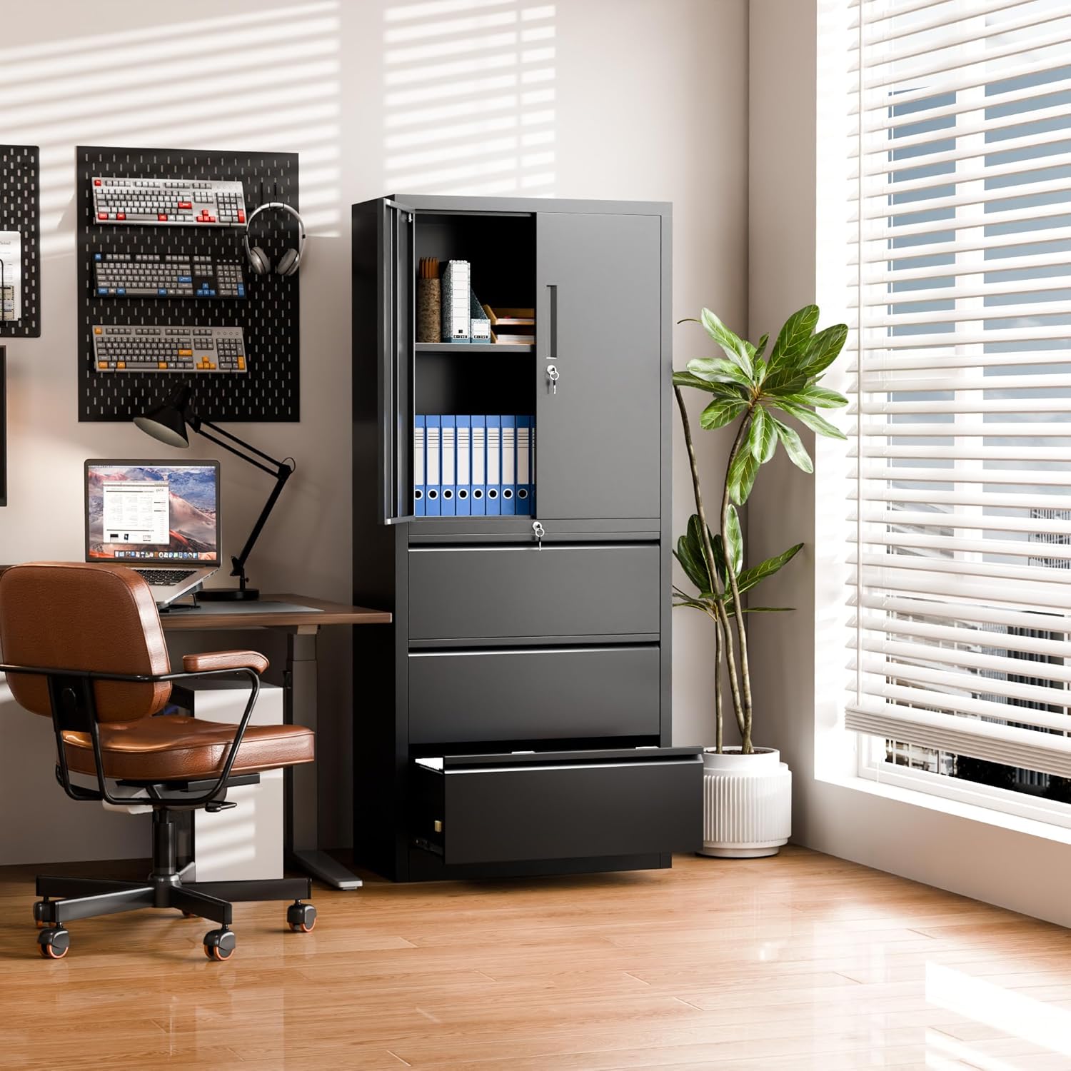 Black 3 Drawer Metal File Cabinet with Lock X336