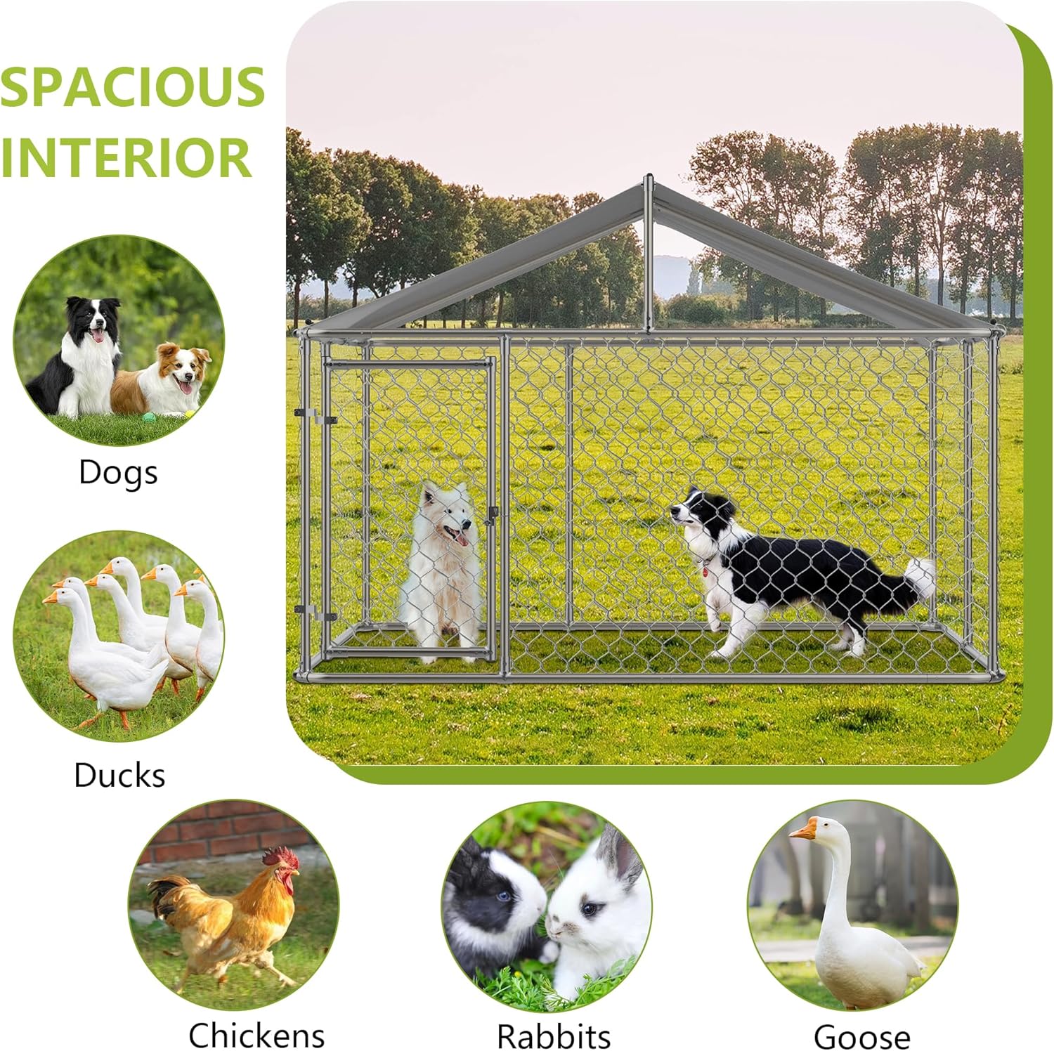 7.5' x 7.5' Large Outdoor Dog Kennel with WaterProof UV-Resistant Cover J23764
