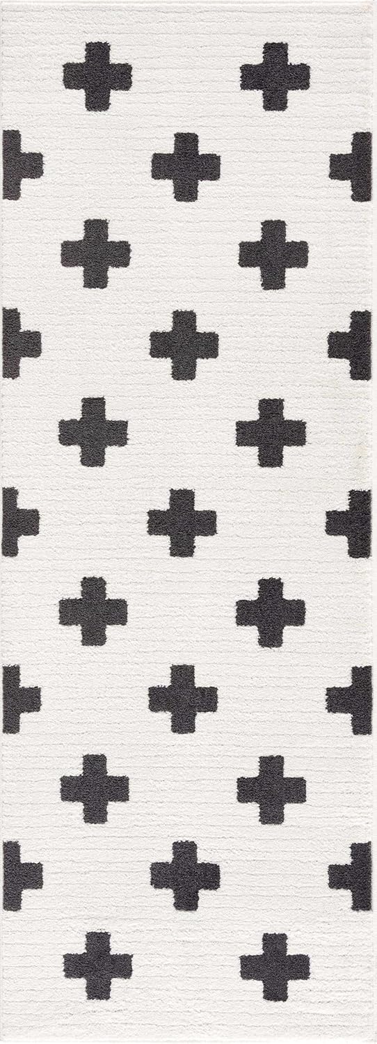 Black White 7'10" x 10'3" High Pile Area Rug B40145