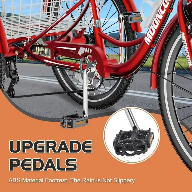 Adult Tricycles 7 Speed 20/24/26 Inch Three Wheel Bike Cruiser Trike with Low-Step Through Frame Large Basket G943595