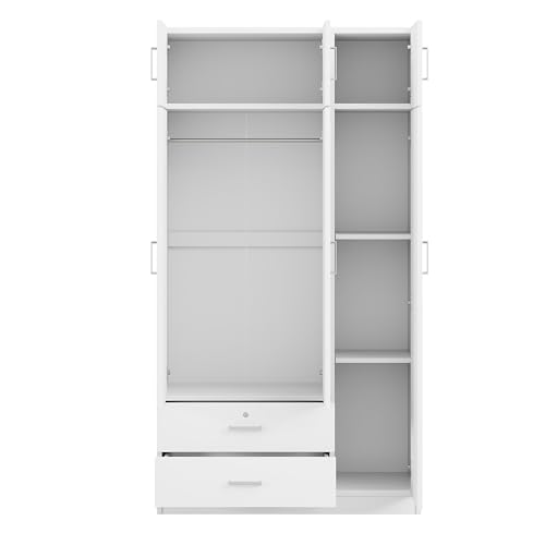 White 3-Door Wardrobe Closet with 1 Drawer and Top Cabinet F482